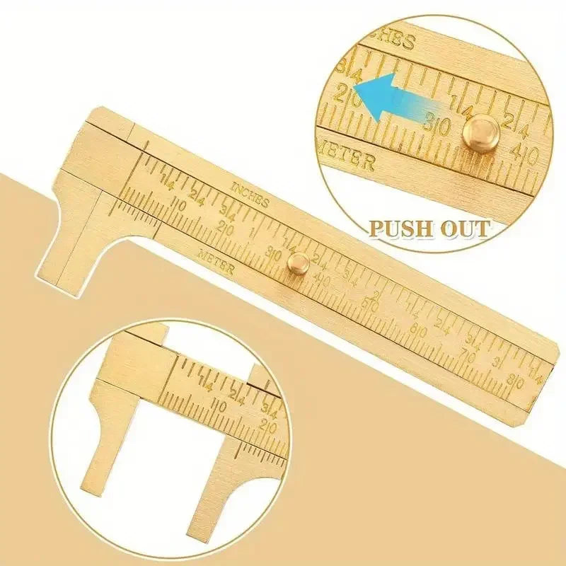 Brass Caliper Portable Mini Vernier Ruler Antique Measuring Tool Vintage Cultural Relic Delicate Measuring Ruler Practical Tools Peaceful Pleasures Health and Wellness