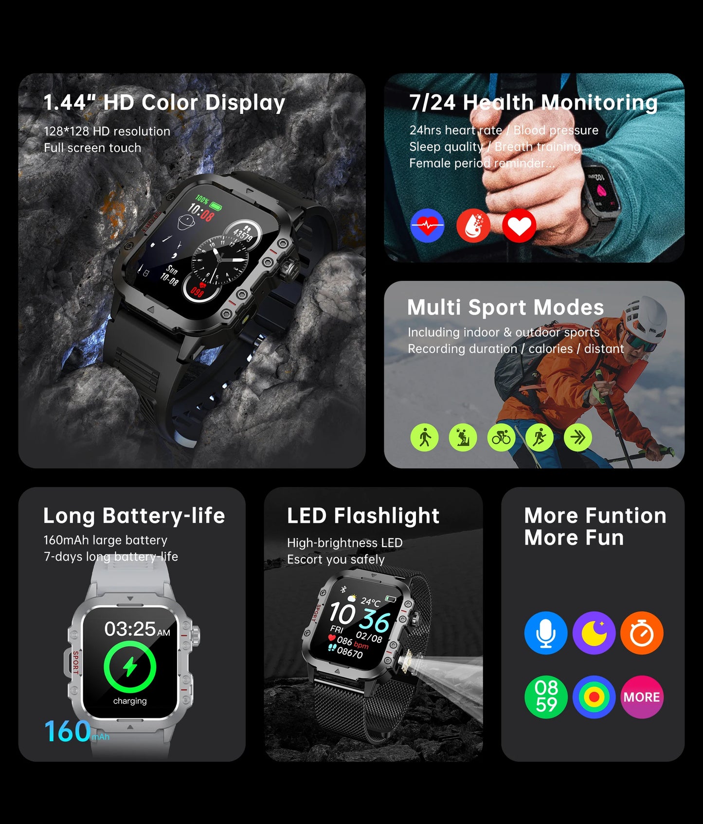 COTAUL Smart Watch 1.44" Bluetooth Call & Health Tracker | Men Women