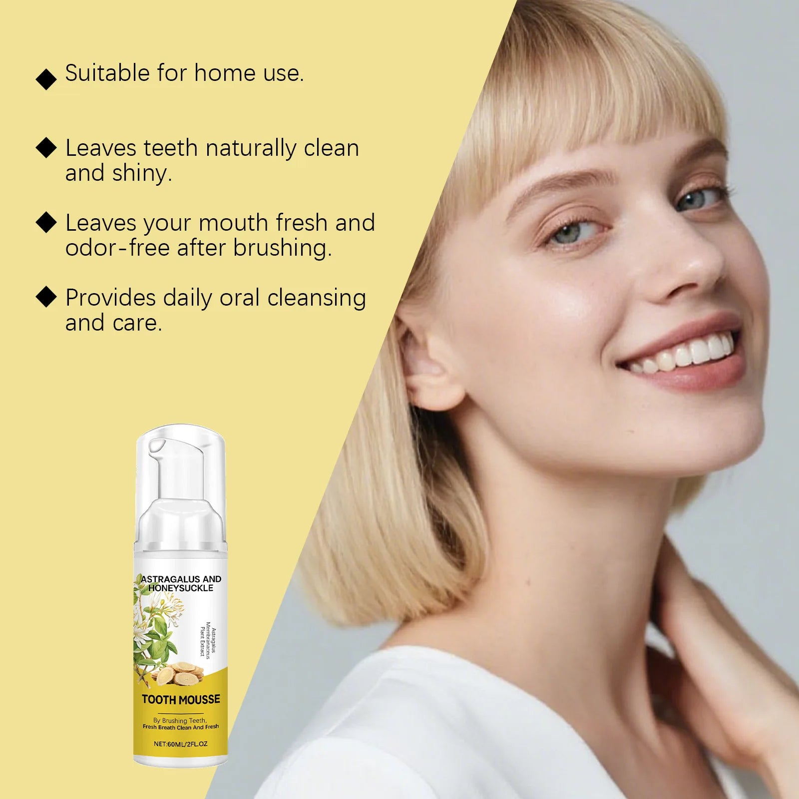 Astragalus Membranaceus Teeth Clean Mousse Reduce Yellowing Improve Mouth Odor Keep Oral Health Gentle Cleaning Foam Teethpaste Peaceful Pleasures Health and Wellness