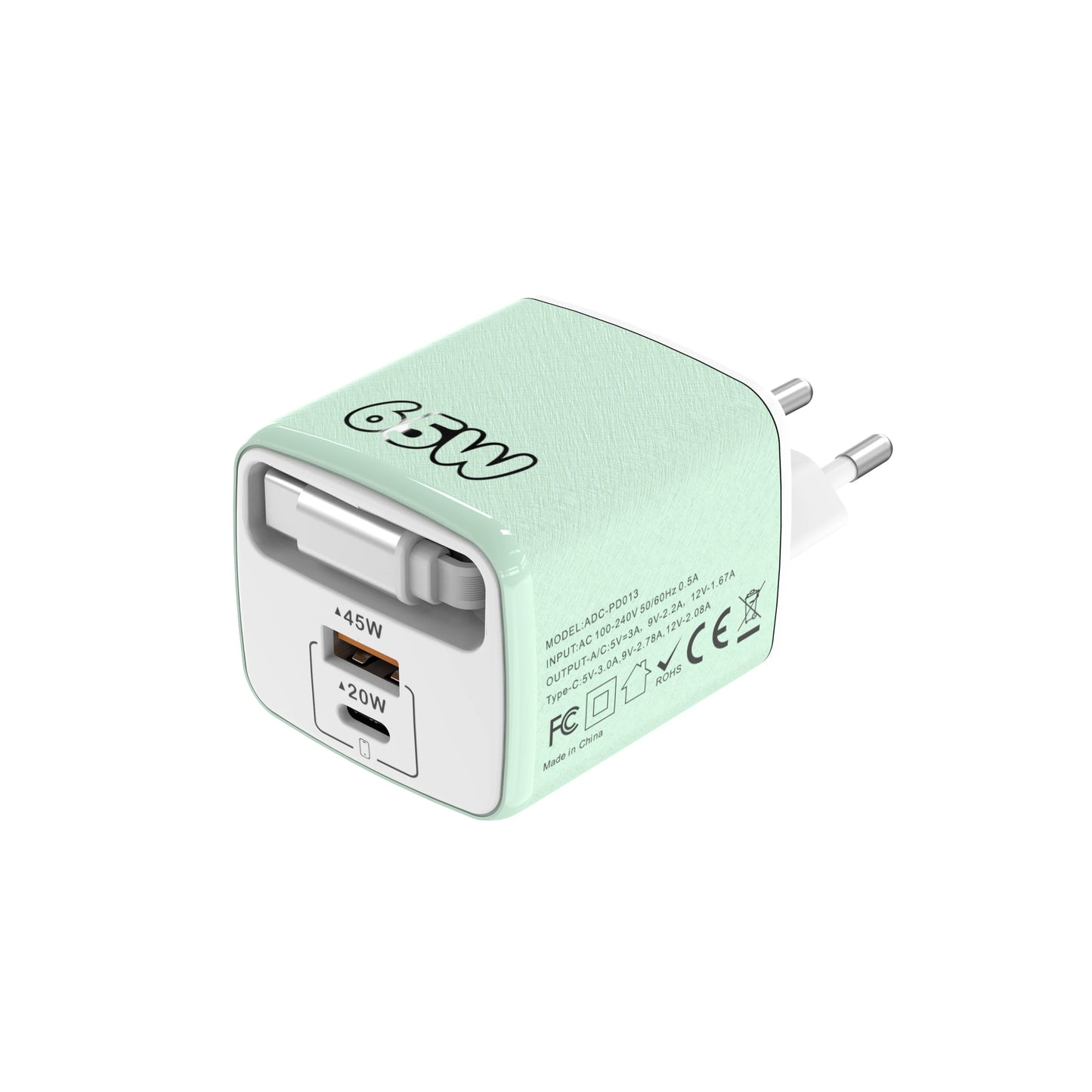 65W 3-in-1 USB-C Fast Wall Charger PD Quick Charge