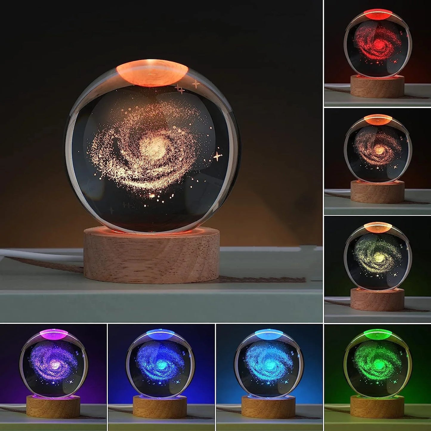 6cm Bedside RGB Lamp Solar Theme Cosmos Series Crystal Ball Night Lights Milky Way Moon Small Ornaments for Desk Creative Gift Peaceful Pleasures Health and Wellness