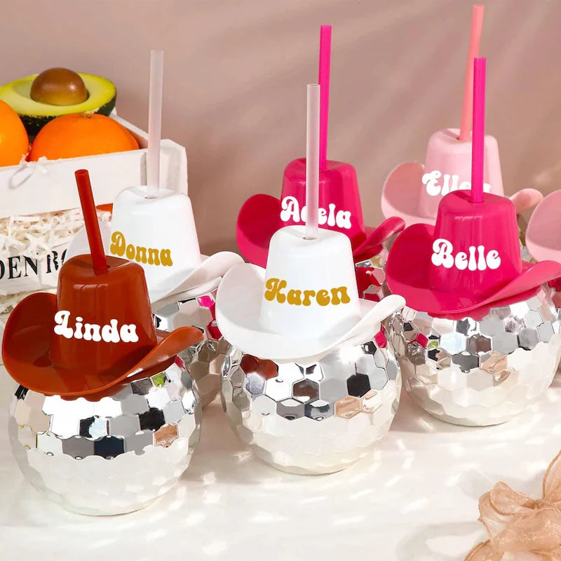Personalized Disco Ball Cowboy Hat Cup 20oz | Bachelorette Party