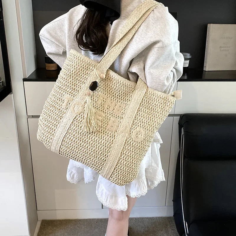 French Style Woven Straw Tote Bag – Large Capacity Beach Bag