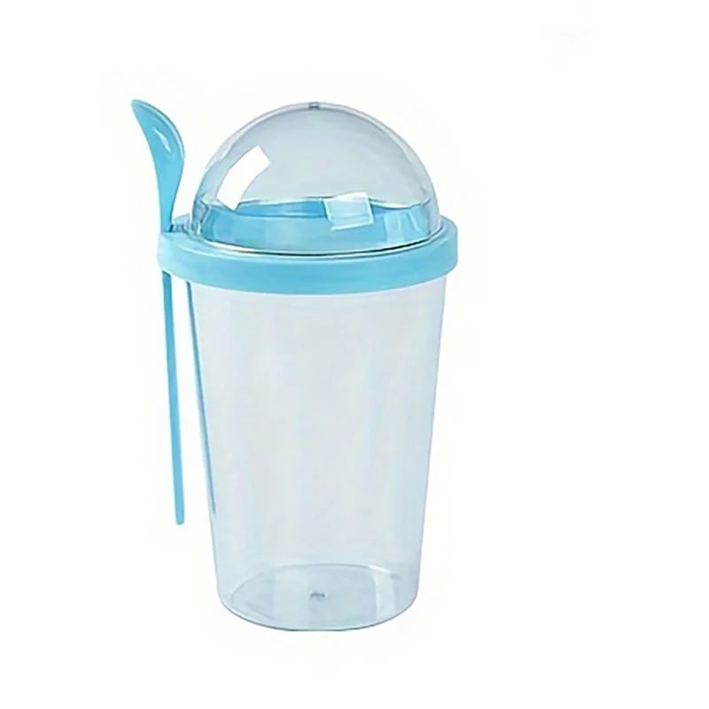 Dry Wet Separation Salad Cup Plastic Healthy Salad Container With Spoon Salad Cup With Lid Portable Salad Cup For Outdoor Peaceful Pleasures Health and Wellness Sky Blue
