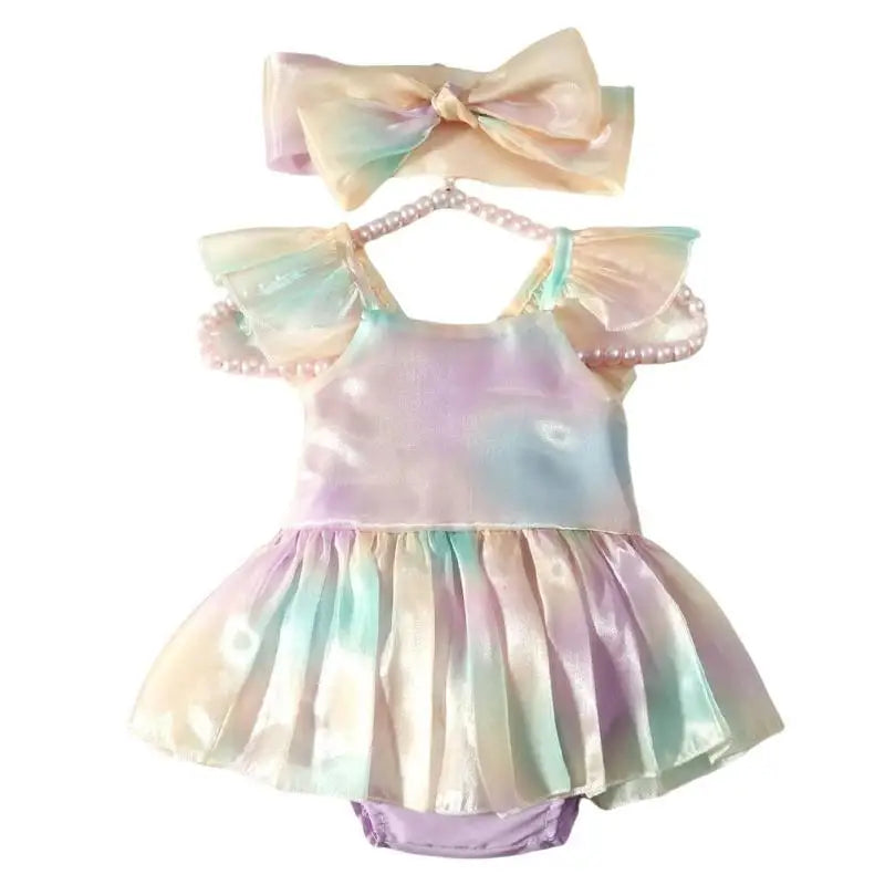 Baby Girl Bowknot Romper Dress & Headband Photo Outfit Set