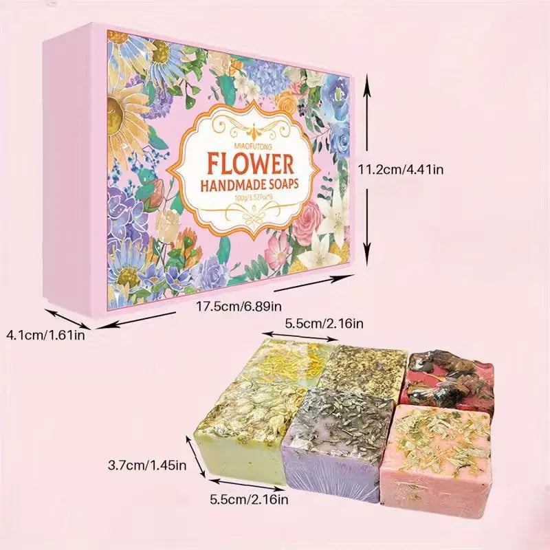 6-Piece Rose Jasmine Lavender Essential Oil Soap Gift Box