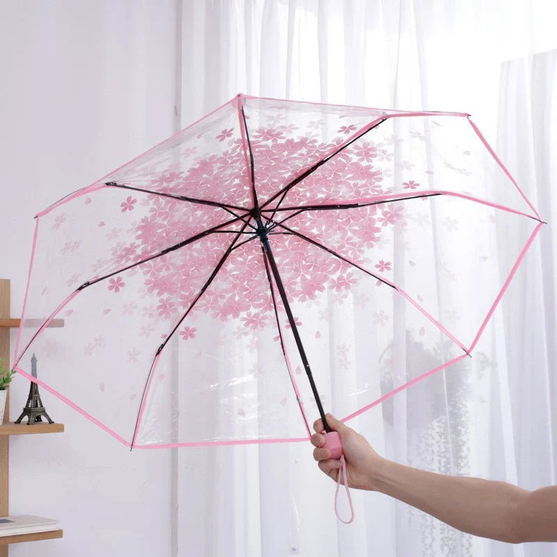 Cherry Blossom Transparent Folding Umbrella | 3-Fold Clear