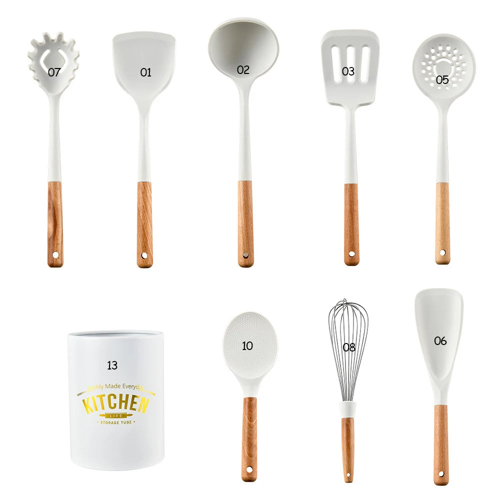 Silicone Non-Stick Cooking Utensil Set – Stainless Steel Handle Spatula, Egg Beater & Shovel Kitchen Tool Set