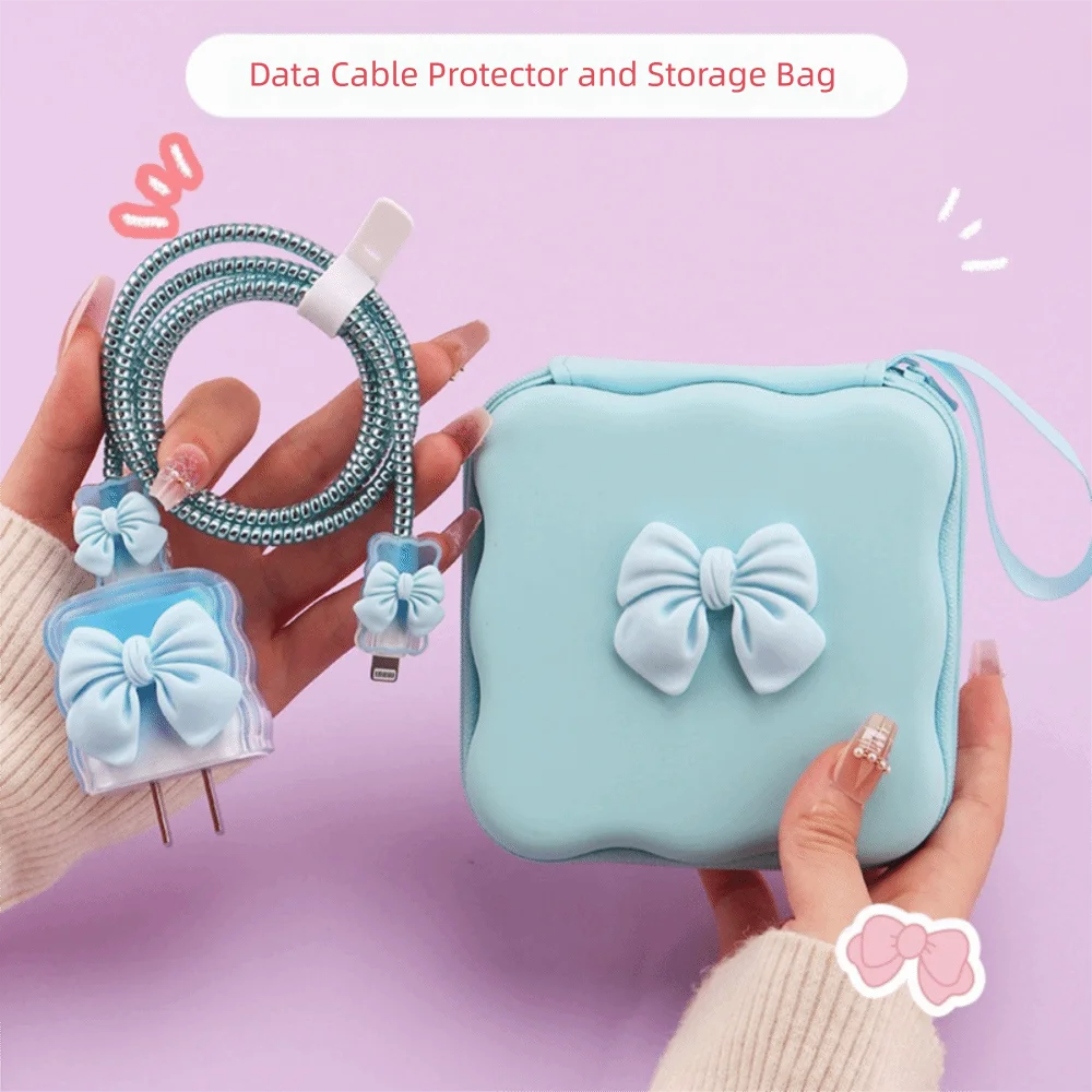 Charger Protector Cable Organiser Protection Sleeve Breathable Power Cable Bag Organizer TPU with Storage Bag Cord Winder Kit Peaceful Pleasures Health and Wellness Blue