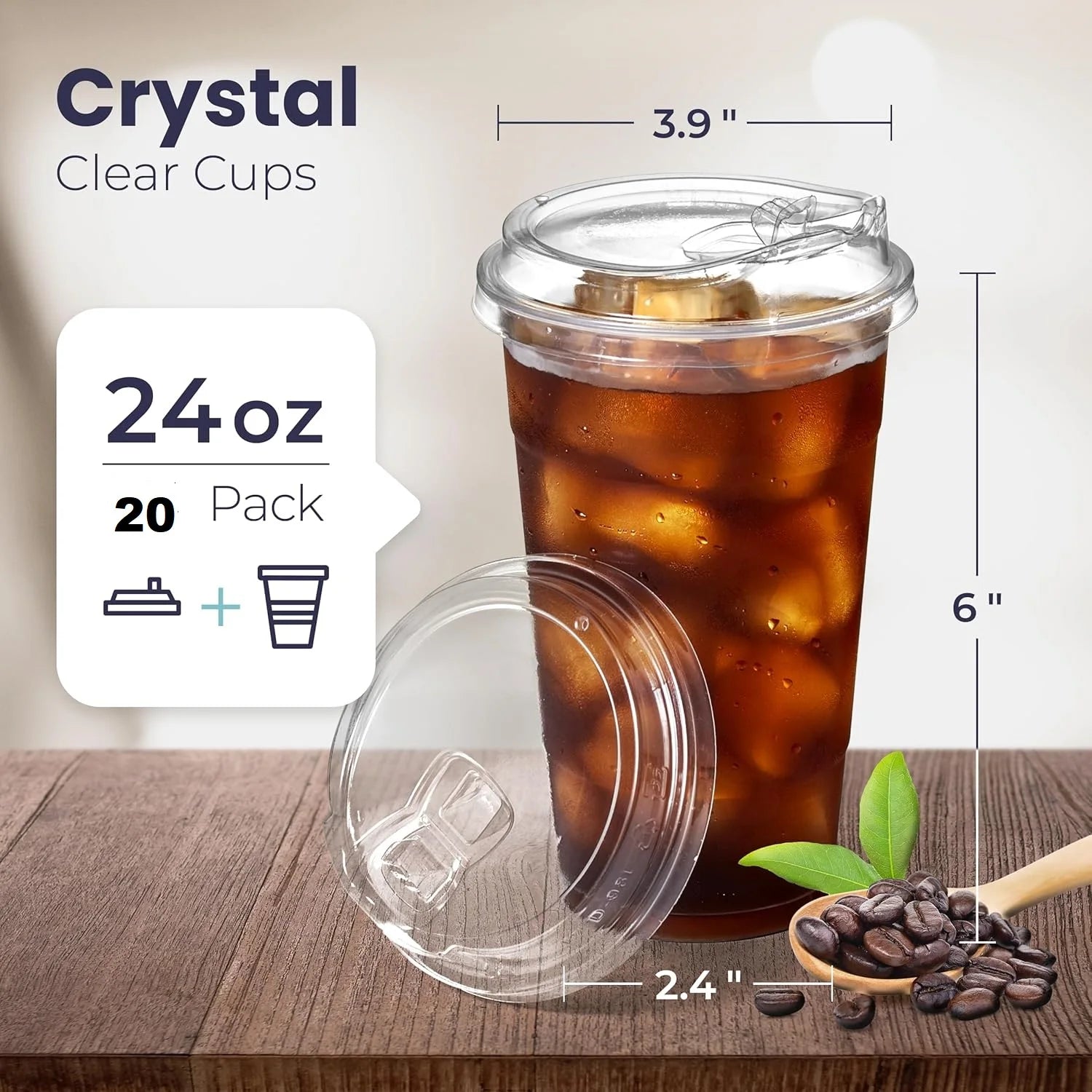 12/16//20/24/32OZ Clear Plastic Cups with Sip Lids Disposable Plastic Coffee Cups To Go Cups for Iced Coffee Smoothies Soda Peaceful Pleasures Health and Wellness 24OZ