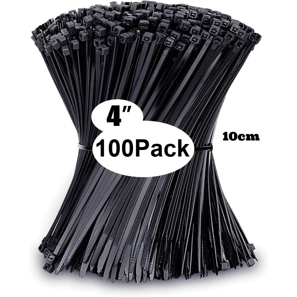 400 Pack Assorted Black Zip Ties 4" 6" 8" 12" UV Resistant Nylon