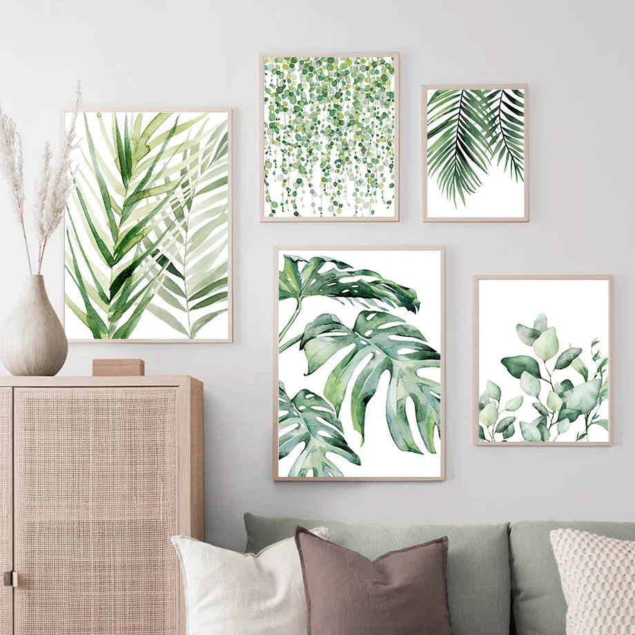 Palm Leaf Nordic Canvas Wall Art | Spring Green Botanical Print