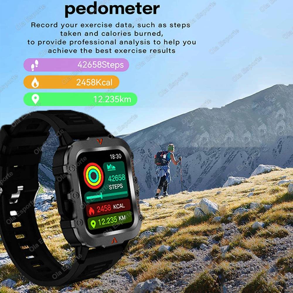Military Sports Smartwatch | Bluetooth Call, Flashlight, IP69K