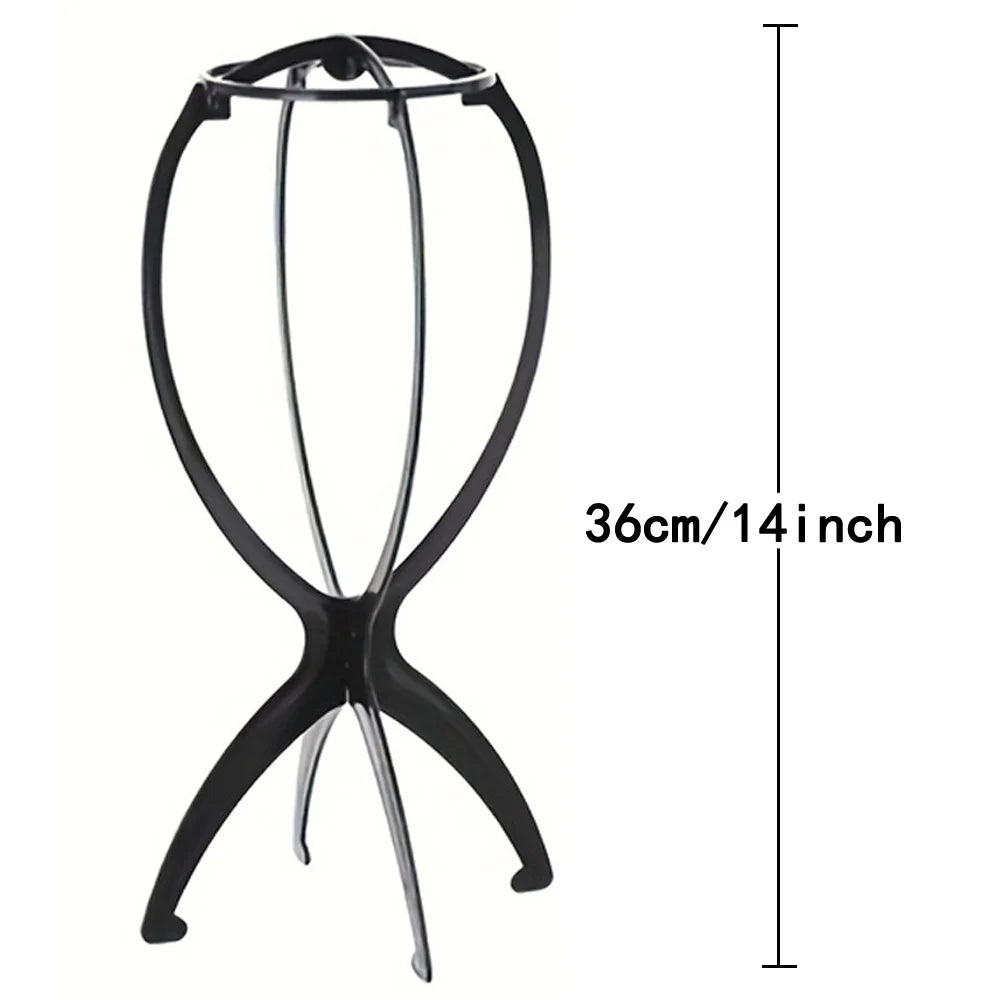 Black Folding Wig Stand – Adjustable Portable Display Holder