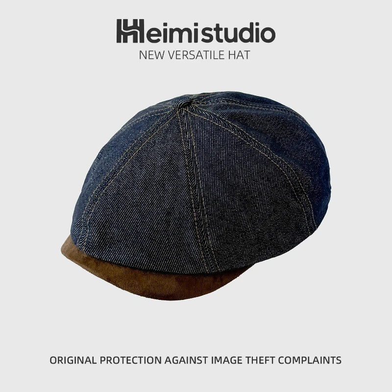 Vintage Denim Patchwork Beret Painter Hat | Unisex Cotton