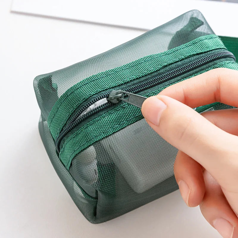6-Piece Zipper Mesh Makeup Bags | Clear Travel Organizer Set