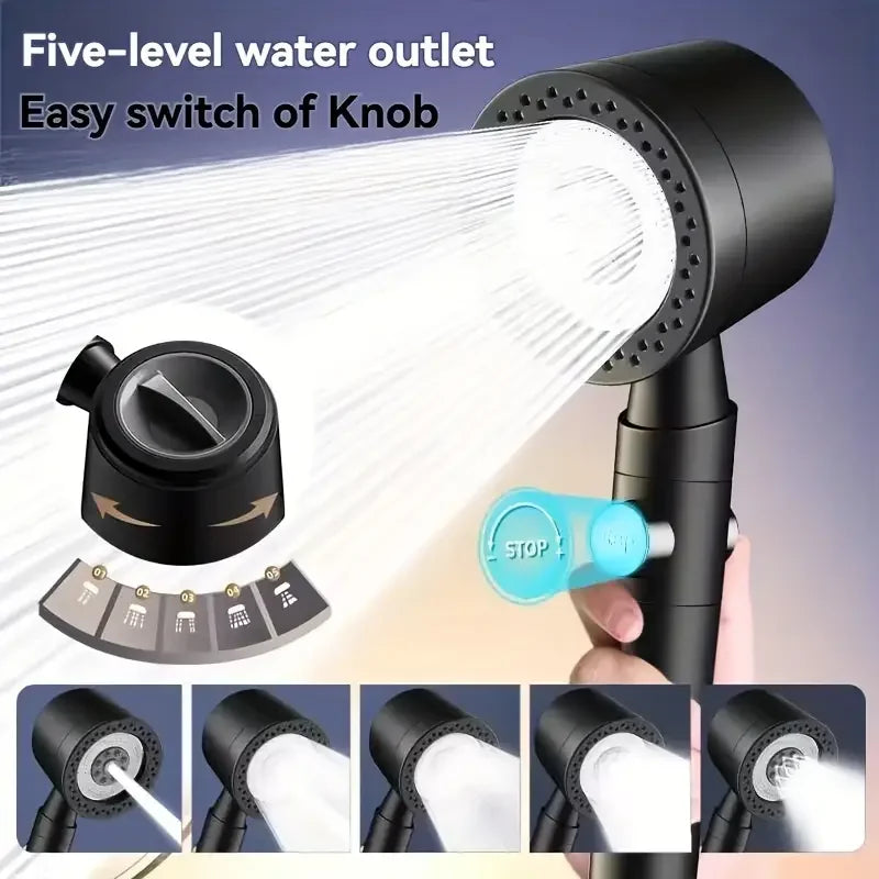 5-Mode High Pressure Handheld Shower Head with Filter & Stop
