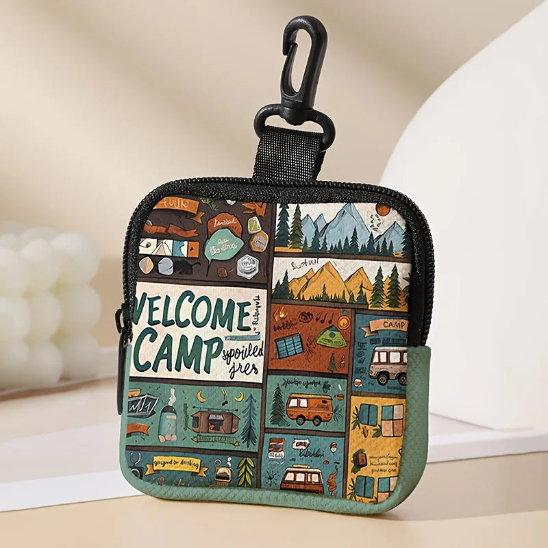 Camp print coin purse faux leather waterproof imitation leather zipper storage bag multifunctional mini earphone case Peaceful Pleasures Health and Wellness 1pcs