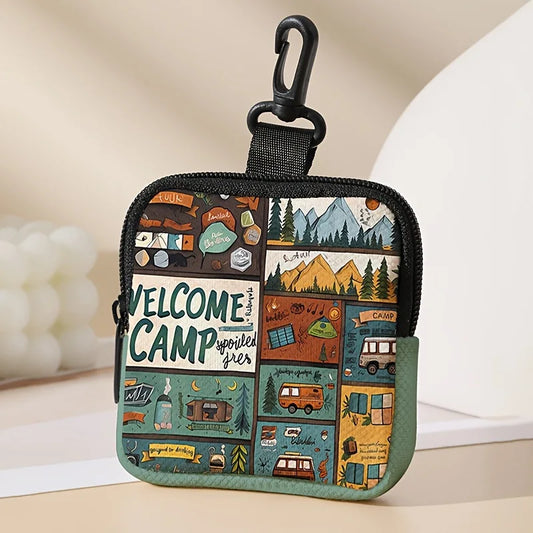 Camp print coin purse faux leather waterproof imitation leather zipper storage bag multifunctional mini earphone case Peaceful Pleasures Health and Wellness 1pcs