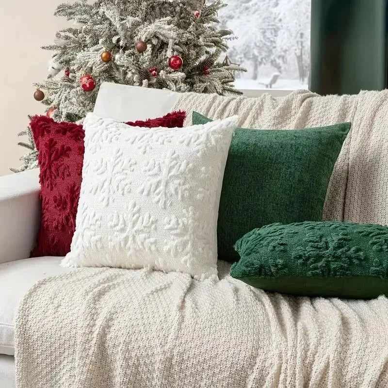 3D Embroidered Christmas Pillow Cover 18" | Snowflake & Snowman