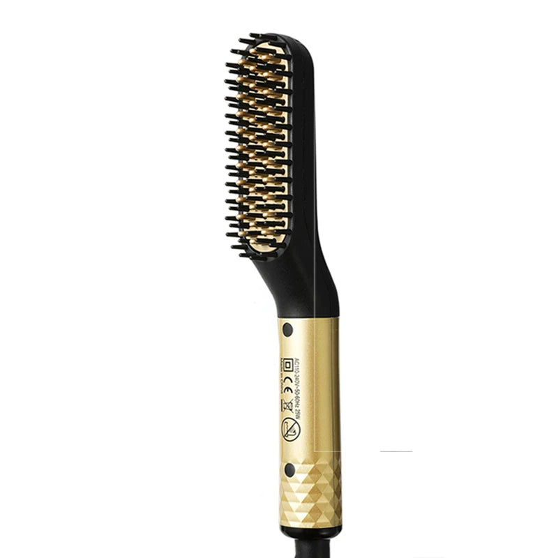 Beard Straightener Comb Manufacturer Multi-Purpose Beard Hair Comb PTC Heater Mini Comb OEM Straightener Brush Peaceful Pleasures Health and Wellness Gold 100V-240V UK Plug
