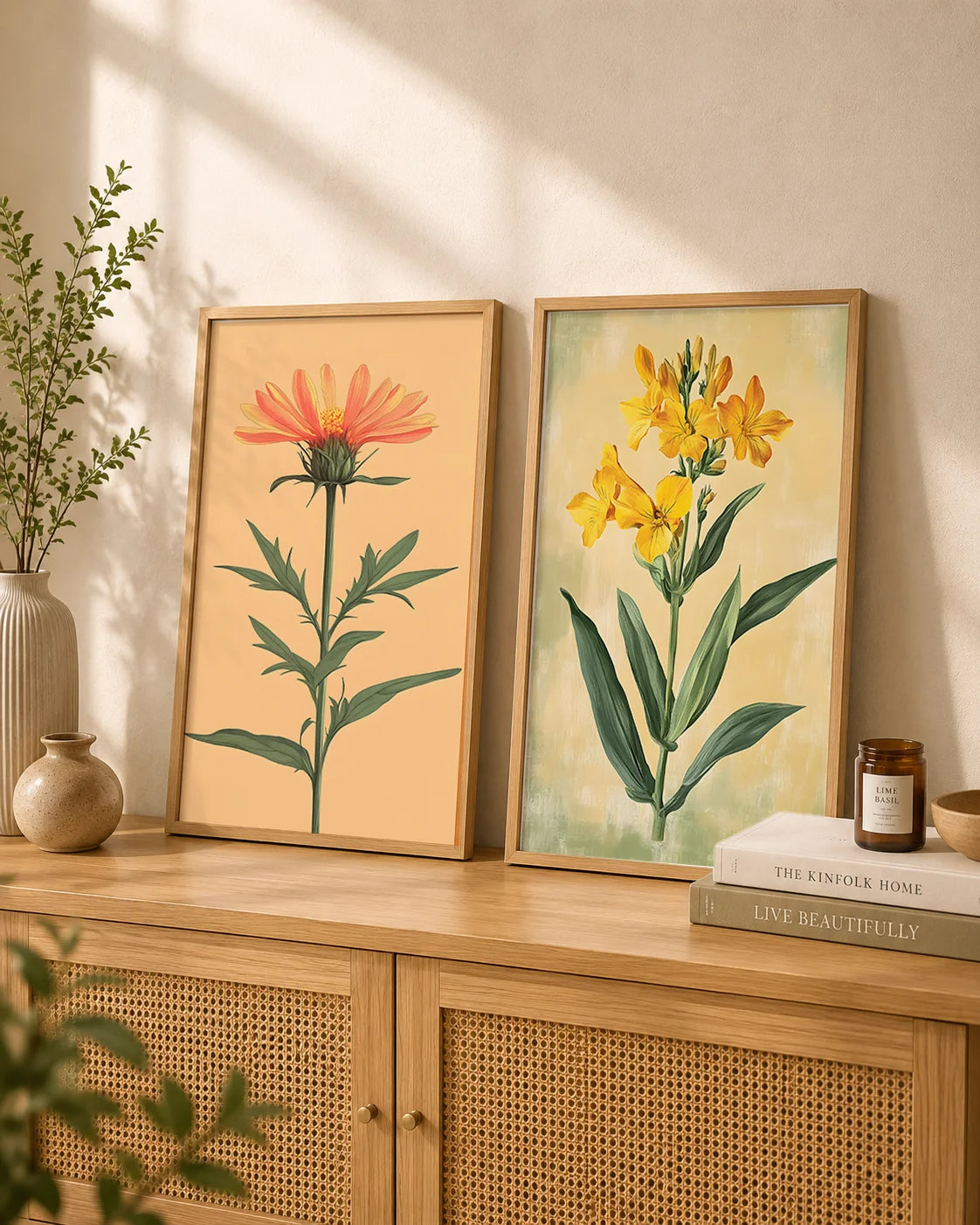 Vintage Floral Wall Art, Western Botanical Canvas Painting, Boho plant Poster Print for Bedroom Living Room Wall Decor Peaceful Pleasures Health and Wellness