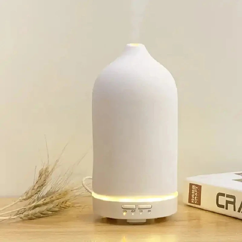 Ceramic Fragrance Diffuser Automatic Small Humidifier Hotel Air Fresher Essential Oil Diffuser Timing Colorful Lights Peaceful Pleasures Health and Wellness White US