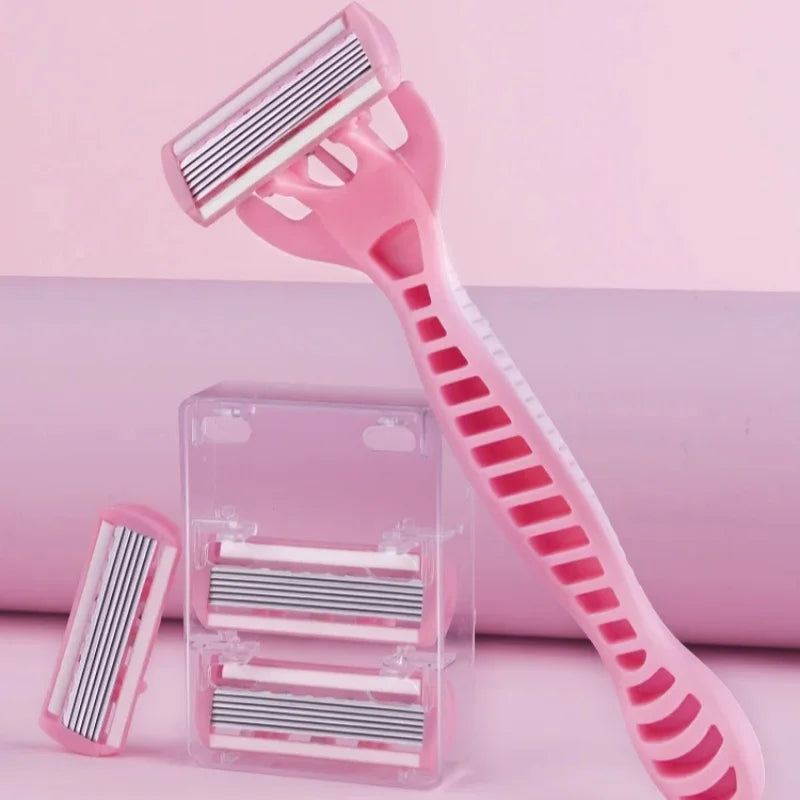 6-Blade Manual Safety Razor | Stainless Steel & Silicone Grip