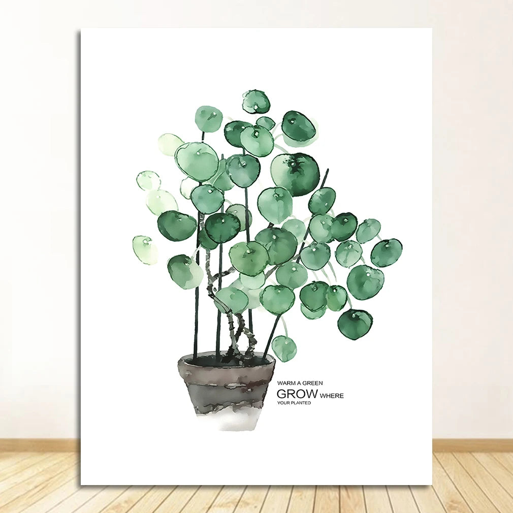 Tropical Green Leaves Watercolor Canvas Wall Art Print Canvas Wall Art Print Peaceful Pleasures Health and Wellness 1483-05 30x40cm Unframed