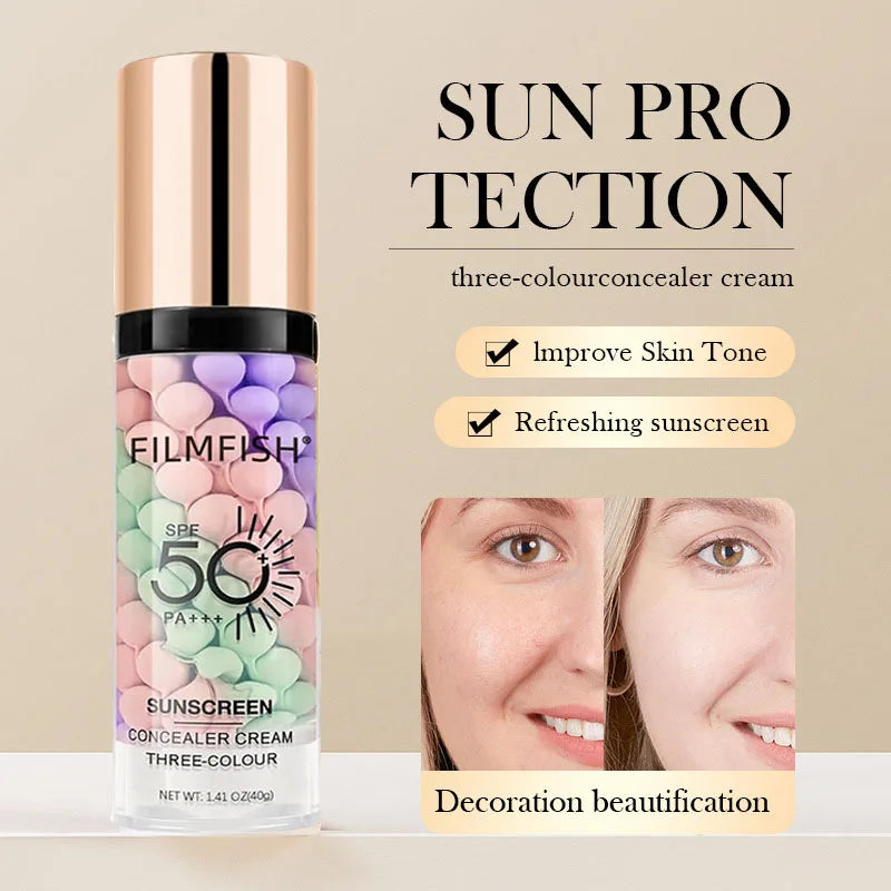 Tri-Color Contour Primer Cream – Waterproof Makeup Base 40g