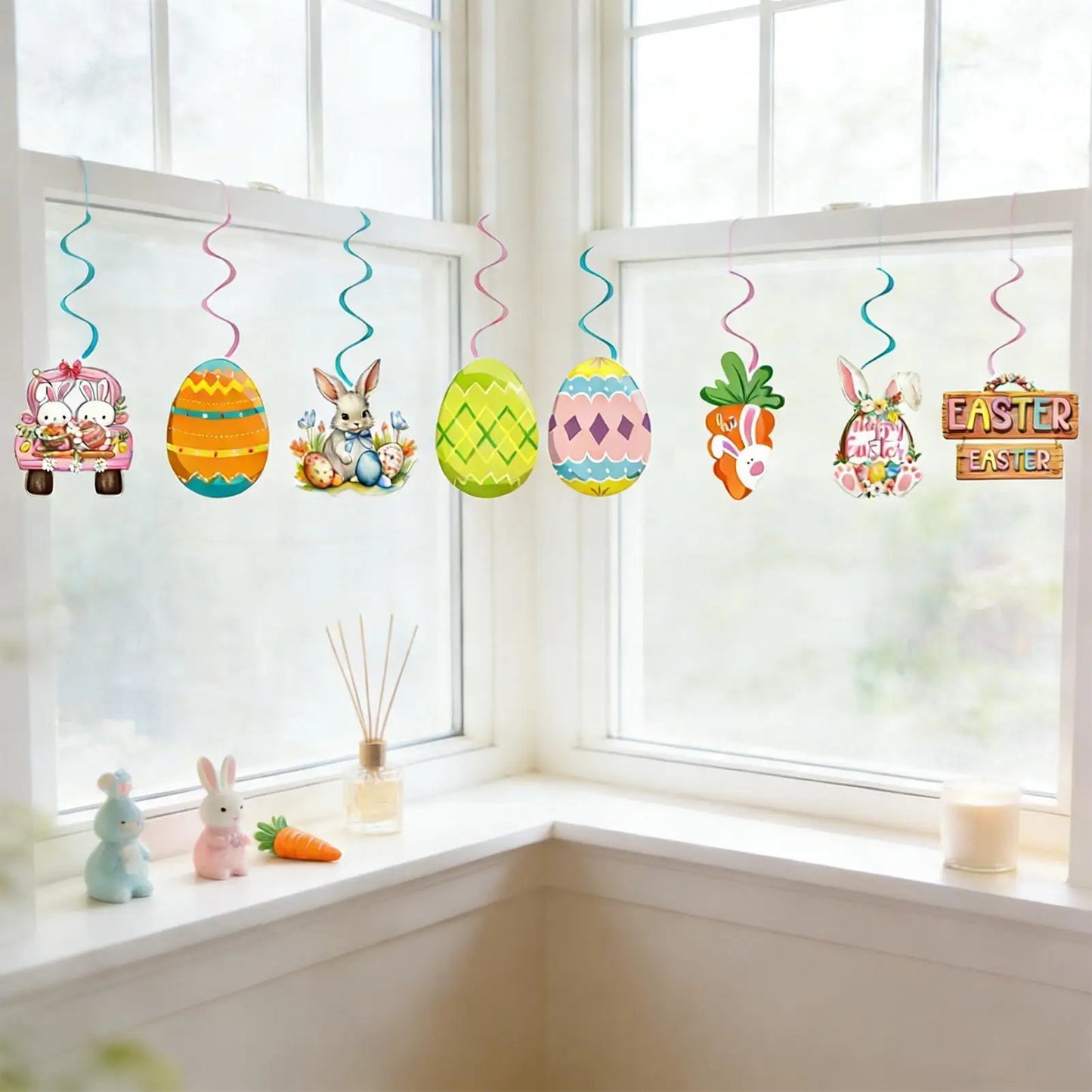 Easter Banner Bunny Egg Pattern Bunting Sign Easter Banners For Front Door For Farmhouse Mantle Fireplace Tree Wall Window Peaceful Pleasures Health and Wellness
