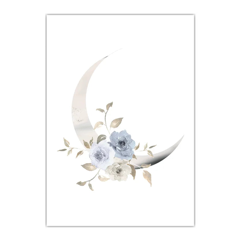 Plant Flower Wall Art, Nordic Moon Canvas Painting, Minimalist Aesthetic Poster Print for Living Room Bedroom Wall Decor Peaceful Pleasures Health and Wellness 01 30x40cm No Frame China Mainland