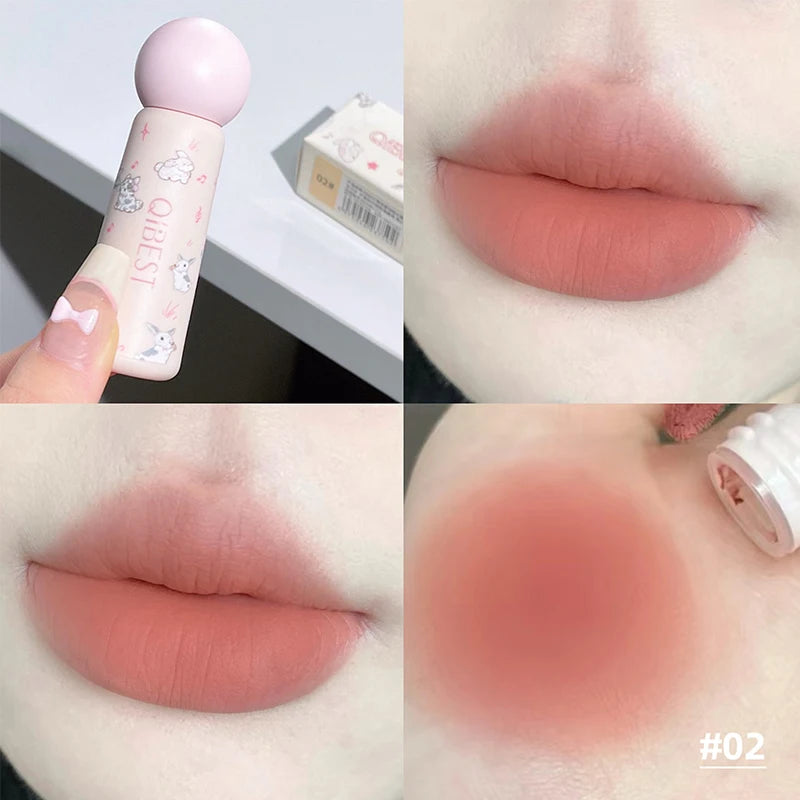 QIBEST Cute Velvet Matte Lip Mud Waterproof Non-stick Lip Stain Long Lasting Highly Pigmented Lipstick Tint Korean Cosmetics Peaceful Pleasures Health and Wellness 02