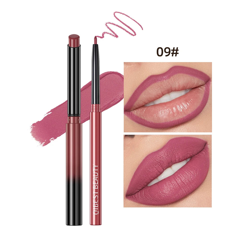QIBEST 2pcs Lipstick Lipliner Pen Set Matte Velvet Lip Liner Pencil Contour Makeup Sexy Red Lip Stick Long Lasting Cosmetics Peaceful Pleasures Health and Wellness 09