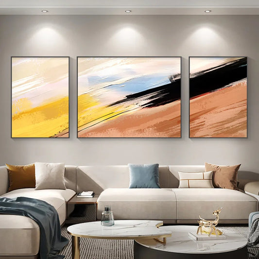 100% Hand-Painted Abstract Canvas Modern Minimalist Living Room Decoration Painting High-end Sense Art Triptych Mural Peaceful Pleasures Health and Wellness