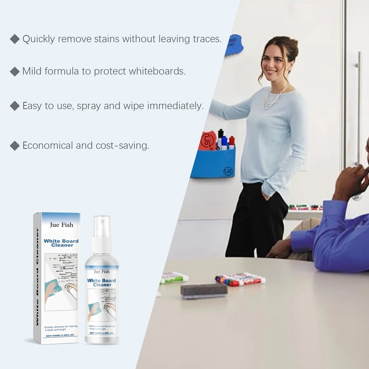 Jue-Fish 100ml Whiteboard Cleaner Spray | No Residue Fast Clean