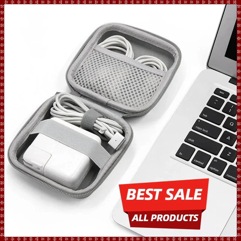 Leather Digital Gadget Organizer Bag | Cables, Earphones & More