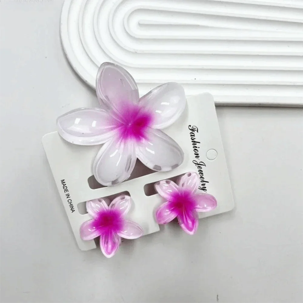 3-Pack Plumeria Flower Hair Claw Clips – Gradient Acrylic Set