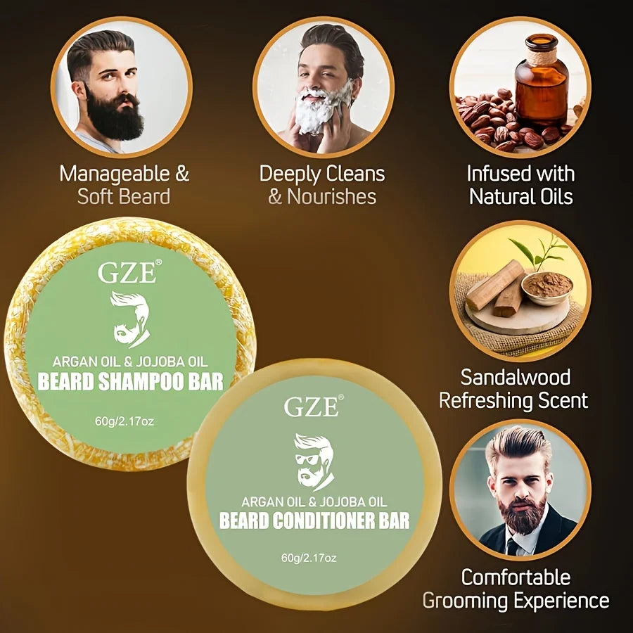 GZE Beard Wash & Conditioner Soap Set – Argan & Jojoba Oils Beard Wash & Conditioner Peaceful Pleasures Health and Wellness