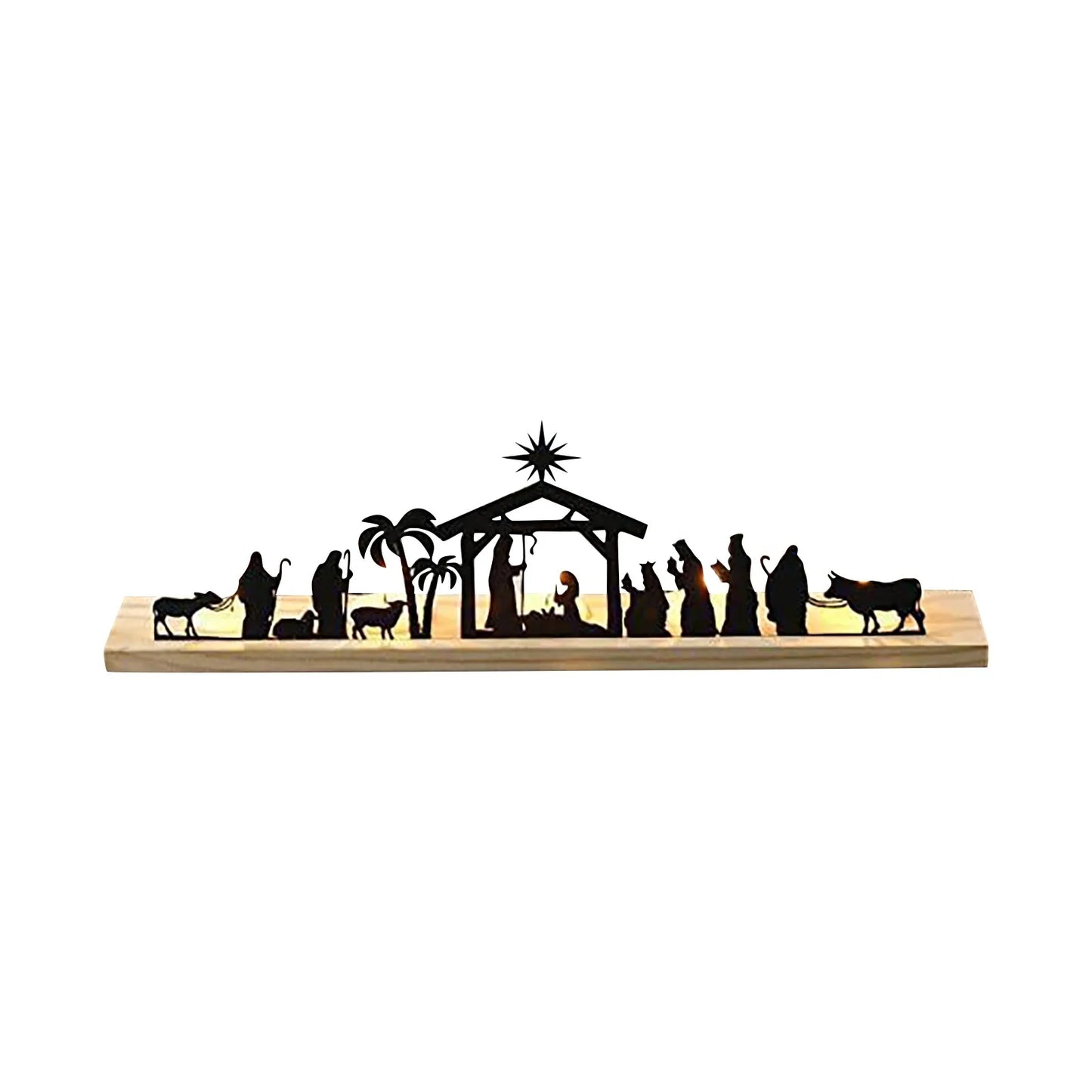 Nativity Scene Candle Holder – Metal & Wood Tabletop Decor