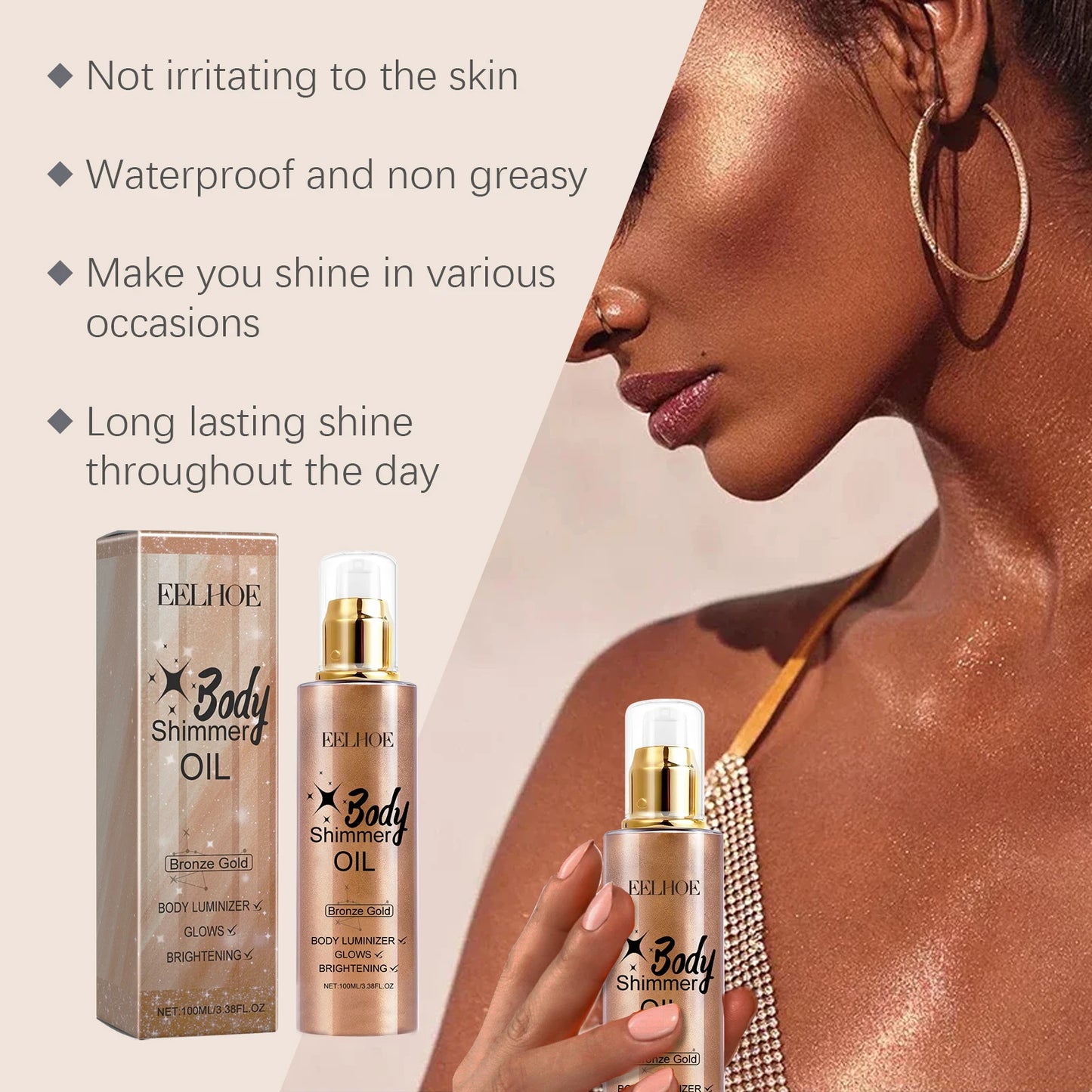 EELHOE Body Brightening Shimmer Oil | Glow Essence 100ml Body Shimmer Oil Peaceful Pleasures Health and Wellness
