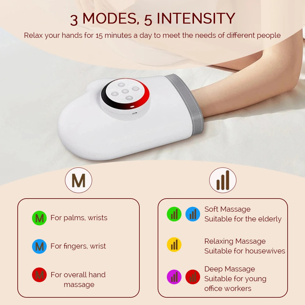 Electric Hand Massager Air Pressure Kneading Wrist Massager Gas-bag Finger Massage Glove Hot Compress Acupoint Finger Masajeador Peaceful Pleasures Health and Wellness