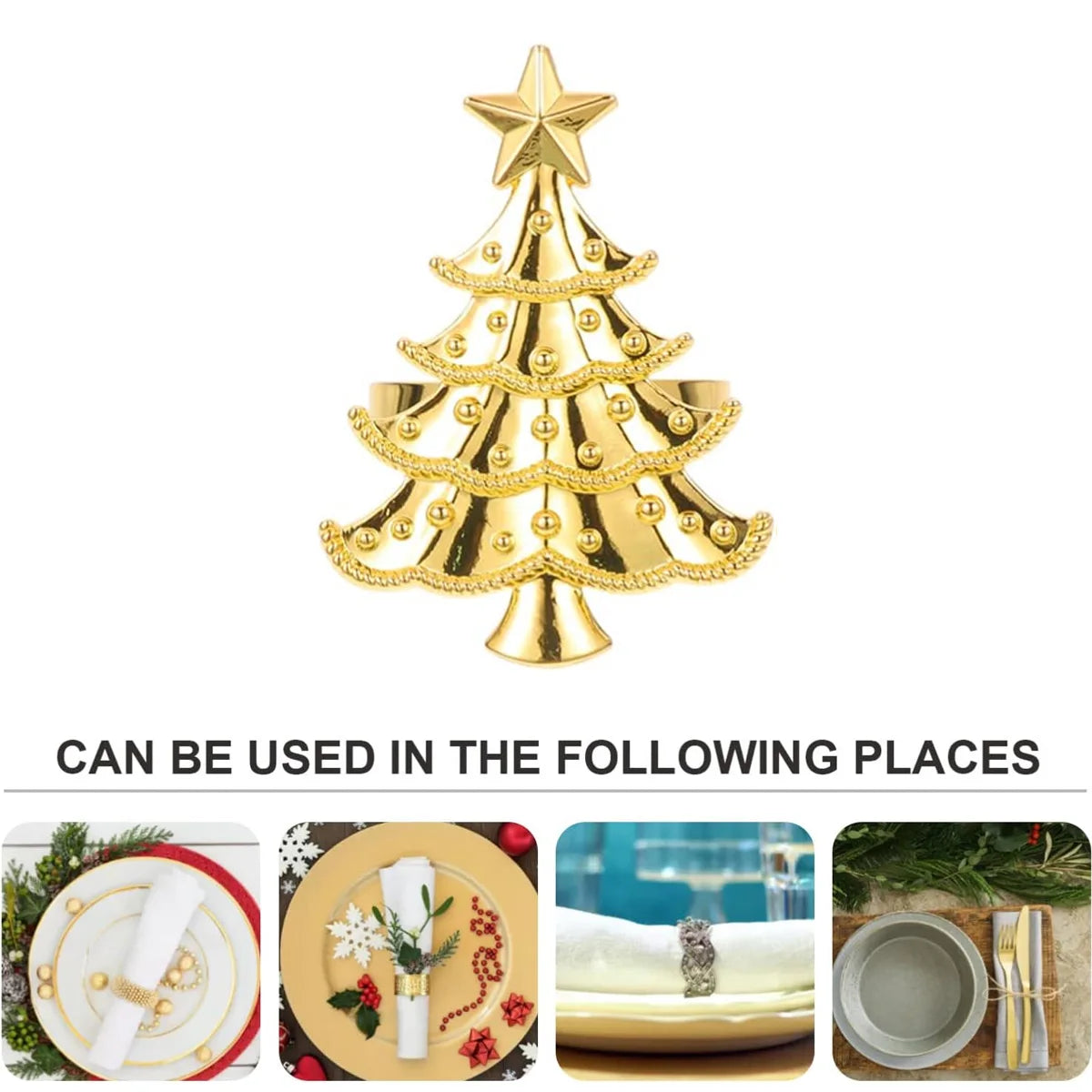6 PCS Napkin Rings Set for Christmas Winter Wedding, Gold Christmas Hemp Rope Metal Home Table Decorations, for Kitchen Banquet Peaceful Pleasures Health and Wellness