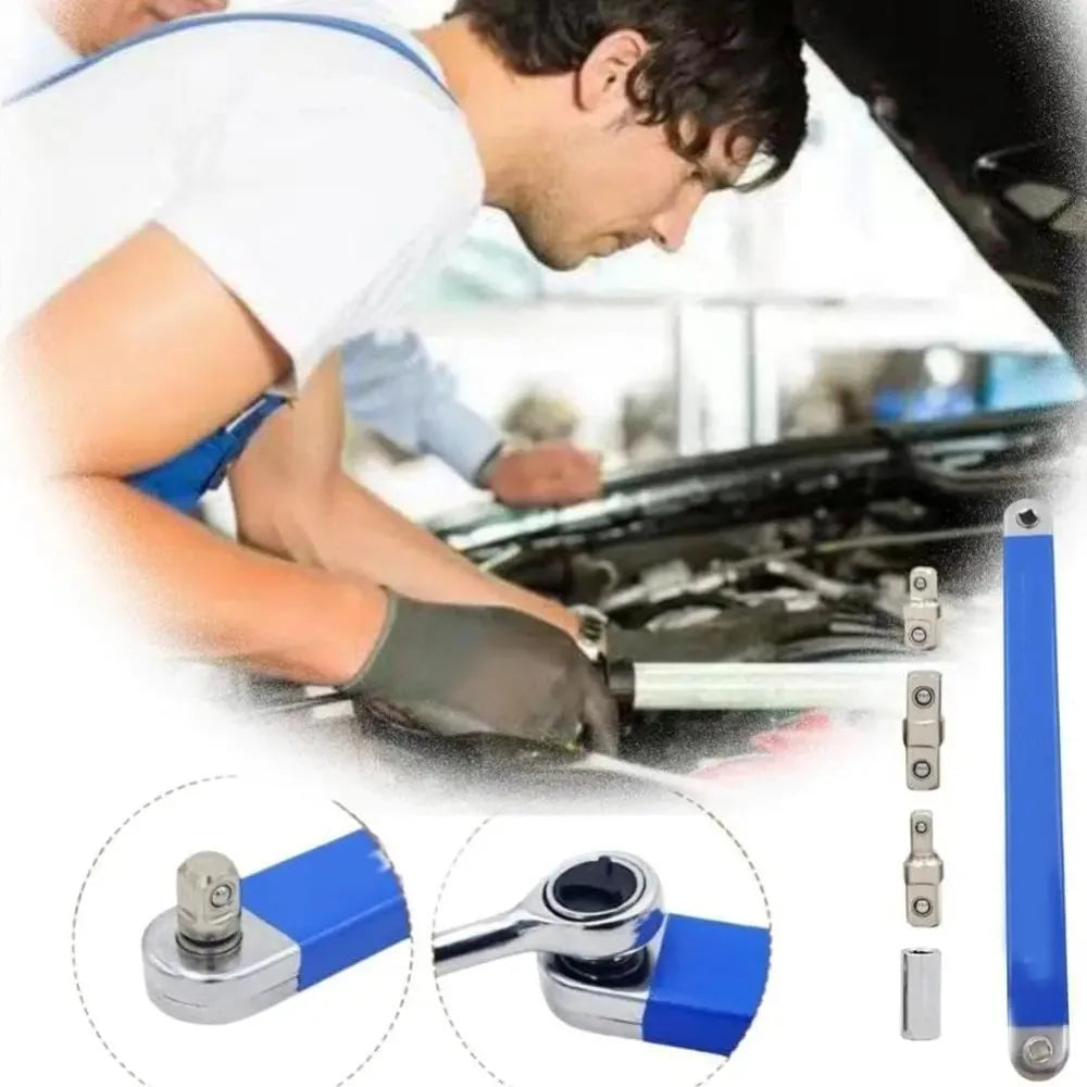 Compact Offset Extension Wrench with 4 Adapters Dual-purpose Impact Socket Ratchet Wrench Car Spanner Automotive Hand Tool Peaceful Pleasures Health and Wellness