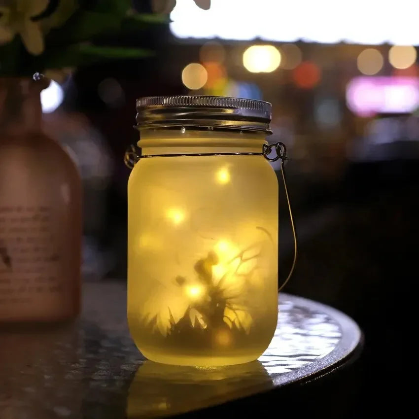 Solar LED Frosted Glass Mason Jar Fairy Light | Garden Decor