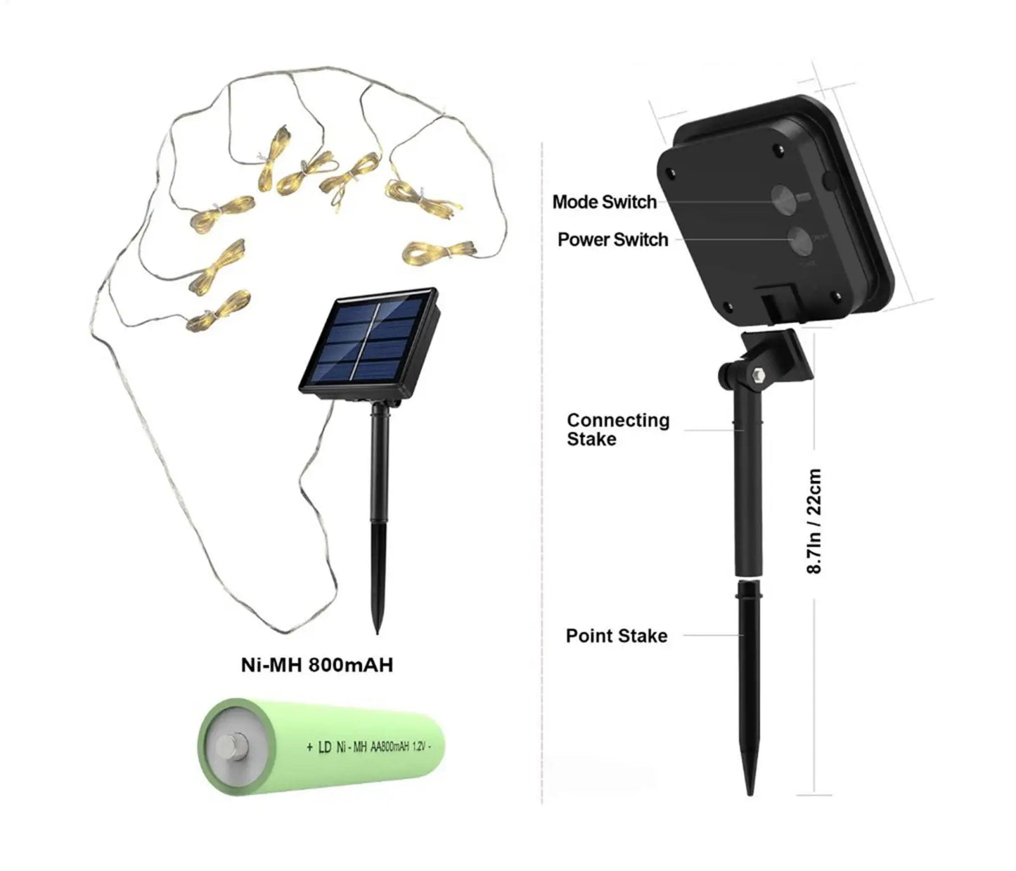 Solar Umbrella String Lights – 104 LED, 8 Modes, IP67 Waterproof