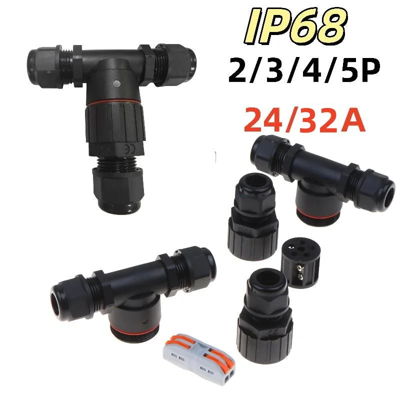 1Pc T Shape Waterproof Electric Connector Quick Screw Connect Push-in Terminals IP68 2/3/4/5Pin For Junction Box Wire Connector Peaceful Pleasures Health and Wellness