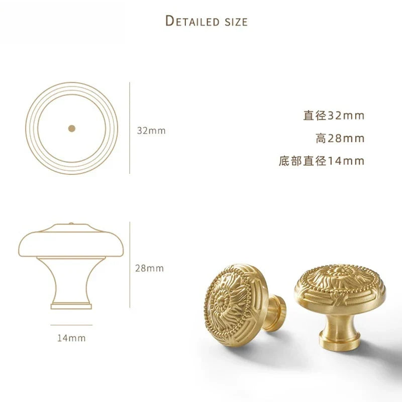 Brass Single Hole Cabinet Handle | Gold Copper Luxury Furniture