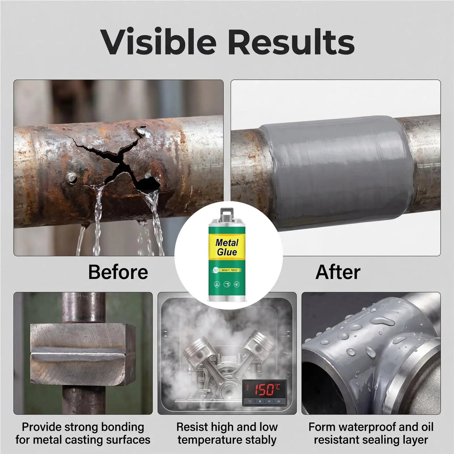 50g Metal Bonding Adhesive High Strength Welding Repair Glue For Home Industry Mechanics Crafts, Bonds Metal Wood Glass Ceramic Peaceful Pleasures Health and Wellness