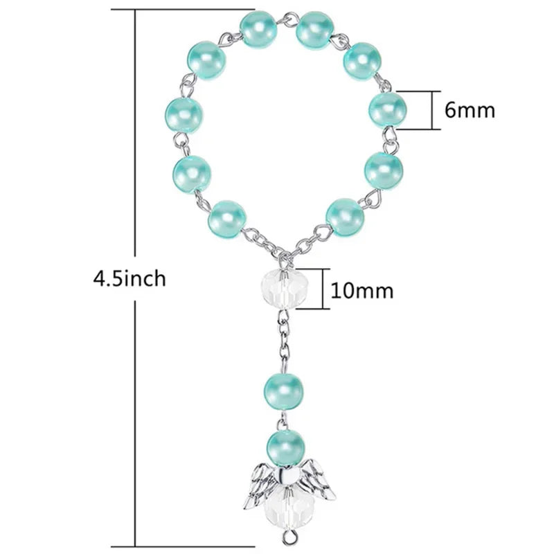 Angel Wing Cross Bracelet | Baptism & Communion Gift for Kids Religious Gift Bracelet Peaceful Pleasures Health and Wellness blue Bracelet